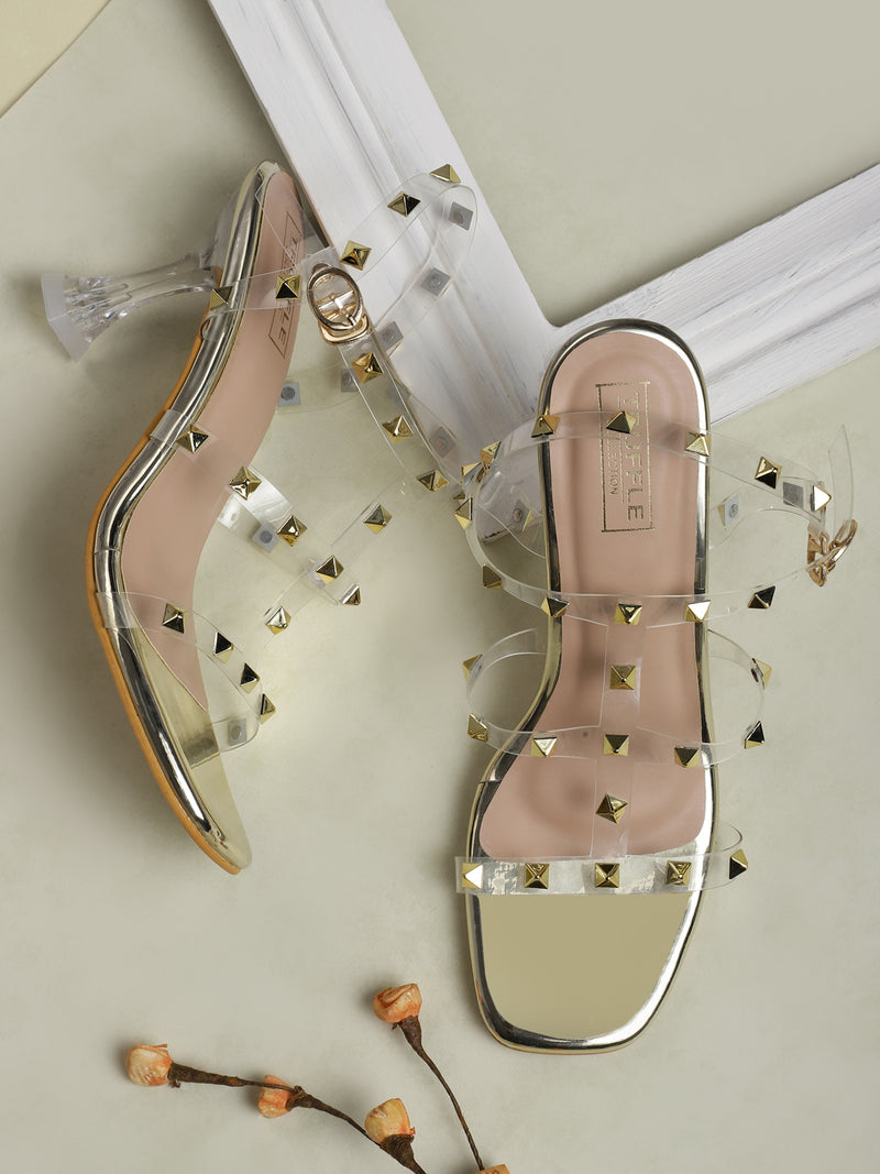 Gold Patent Studded Stiletto Sandals (TC-SLC-N1143-GLD)