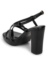 Black PU Buckle Block Sandals (TC-SLC-712-BLK)