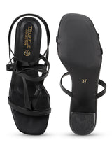 Black PU Lace-Up Block Sandals (TC-SLC-CR024-BLK)