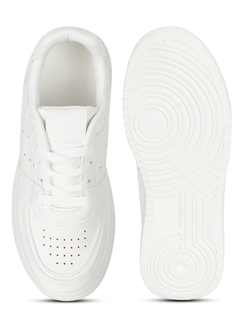 White PU Lace-Up Sneakers (TC-RS3433-WHT)