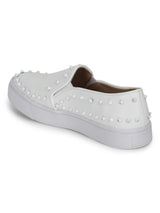 White PU Studded Slip-On Loafers (TC-RLST2-WHT)