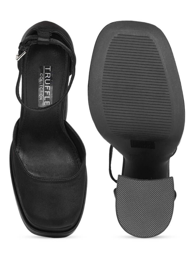 Buy Karen Millen women adjustable buckle satin strappy low heel sandals  black Online | Brands For Less