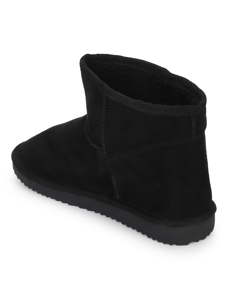 Black Micro Flat Snow Ankle Boots (TC-ST-1135-BLK)