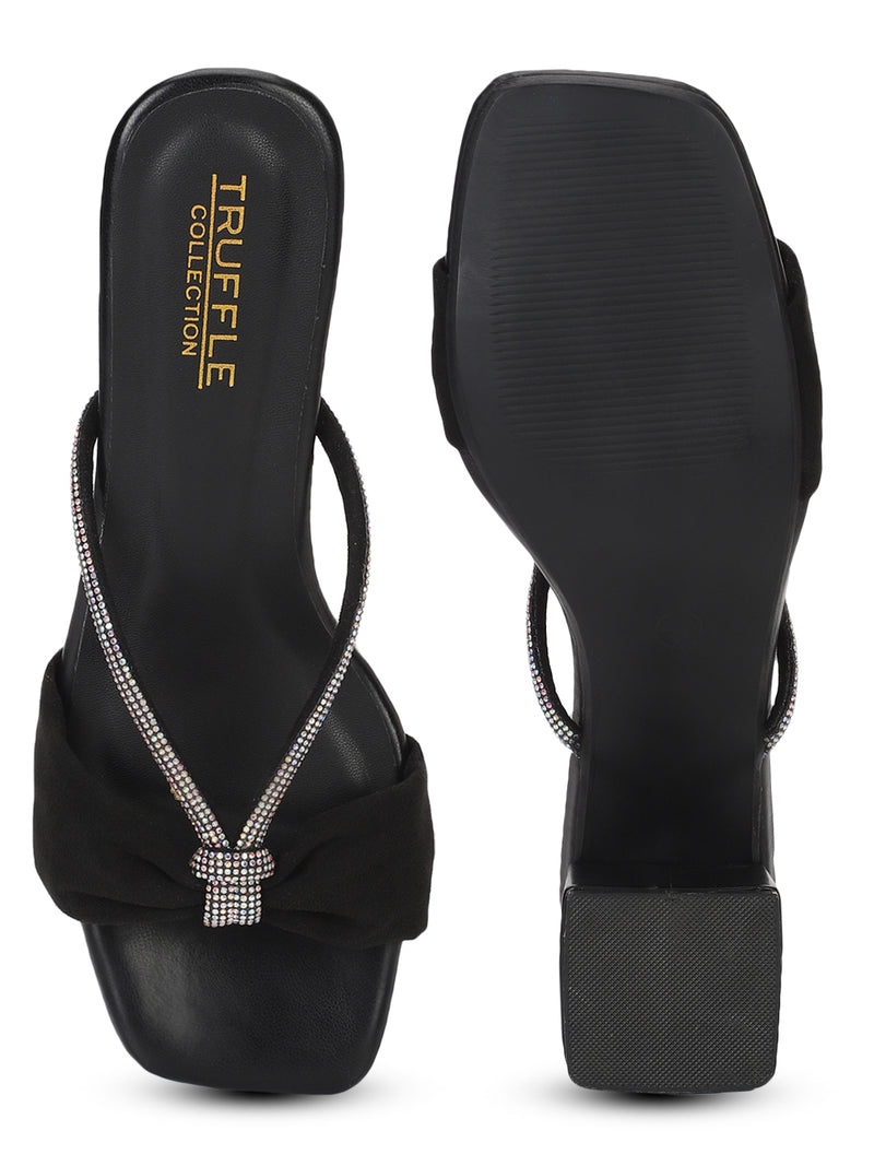 Black PU Diamante Block Heel Mules (TC-ST-1334-BLK)