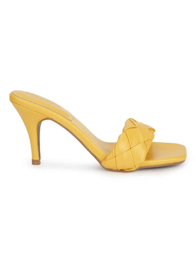 Yellow PU Quilted Braid Strap Stiletto Mules (TC-ST-1299-YEL)