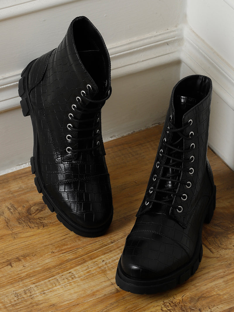 Black Croc Kitten Ankle Boots (TC-ST-1285-BLKCROC)