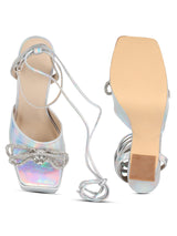 Silver Patent Lace-Up Block Sandals (TC-TB6-SIL)