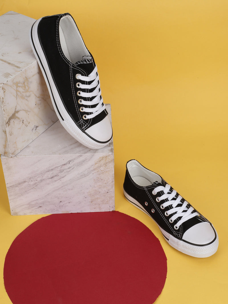 Black canvas shoes with white laces online