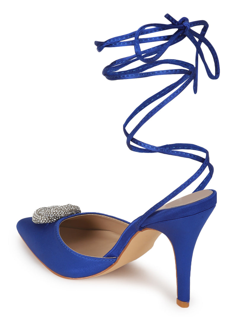 Blue Lycra Lace-Up Stiletto Sandals (TC-TB1-BLU)