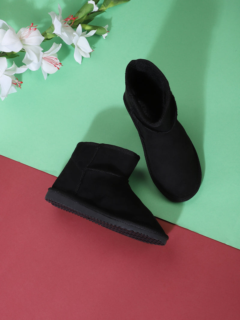 Black Micro Flat Snow Ankle Boots (TC-ST-1135-BLK)