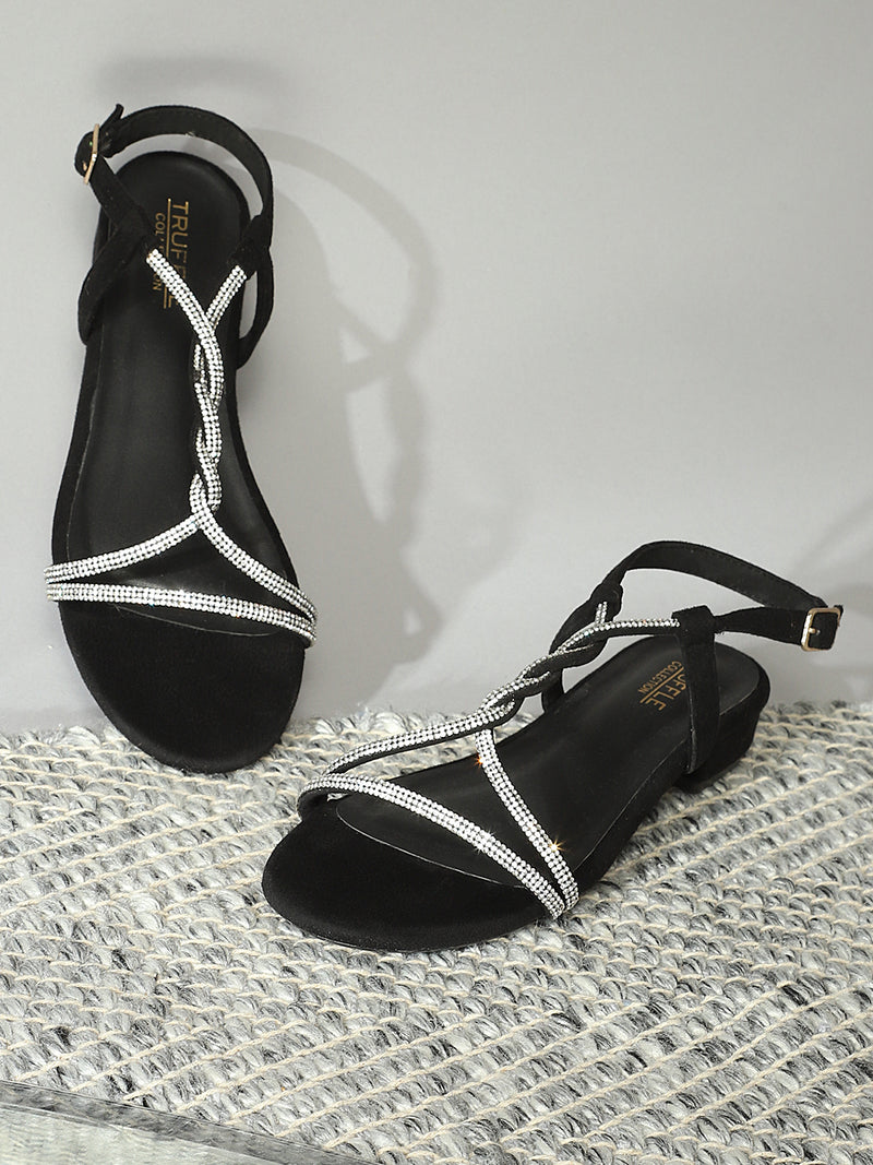 Black Suede Strappy Kitten Sandals (TC-ST-1337-BLK)