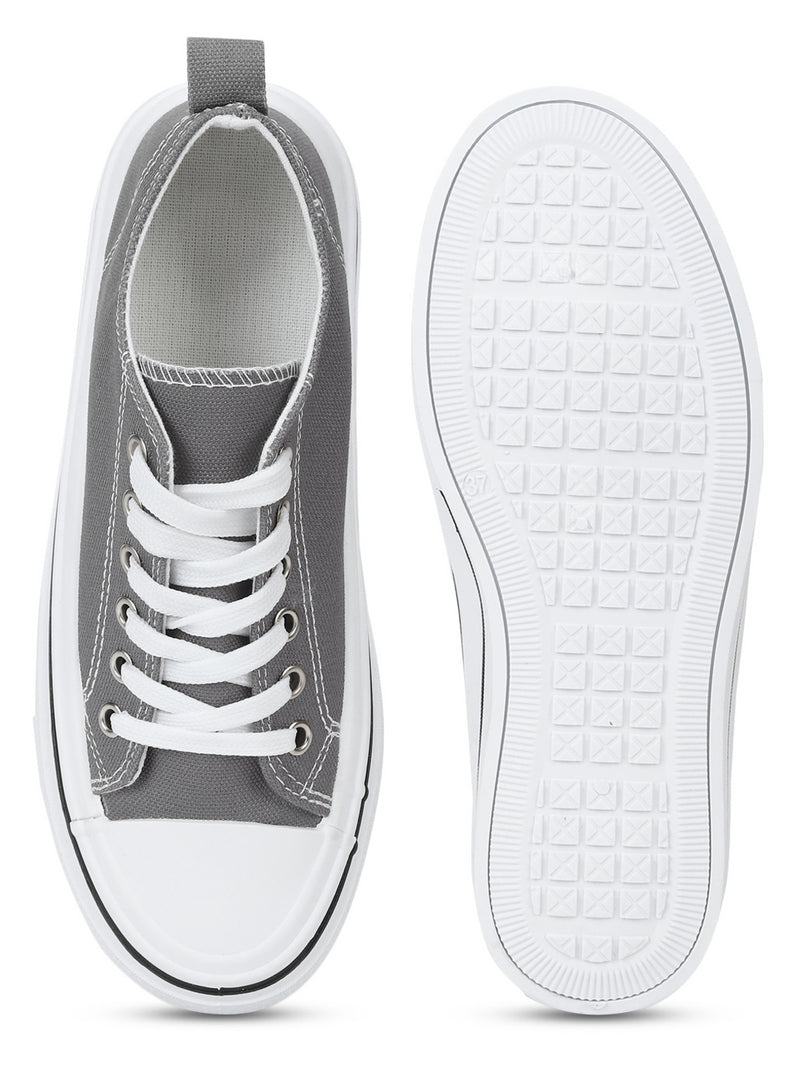 Grey Canvas Lace-Up Sneakers (TC-RS3486-GRY)