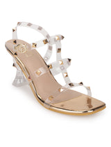 Rose Gold Patent Studded Stiletto Sandals (TC-SLC-N1143-RGLD)