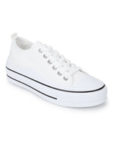 White Canvas Lace-Up Sneakers (TC-RS3486-WHT)