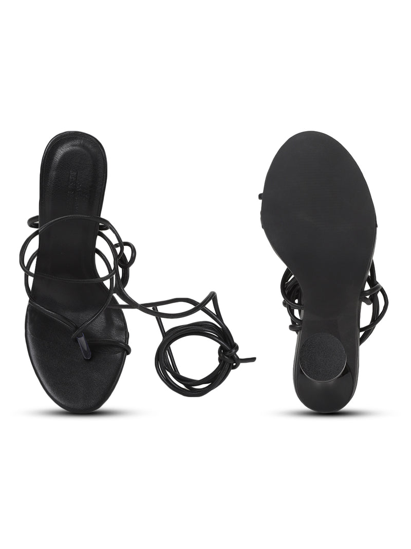 Black PU Lace-Up Stiletto Sandals (TC-TB4-BLK)