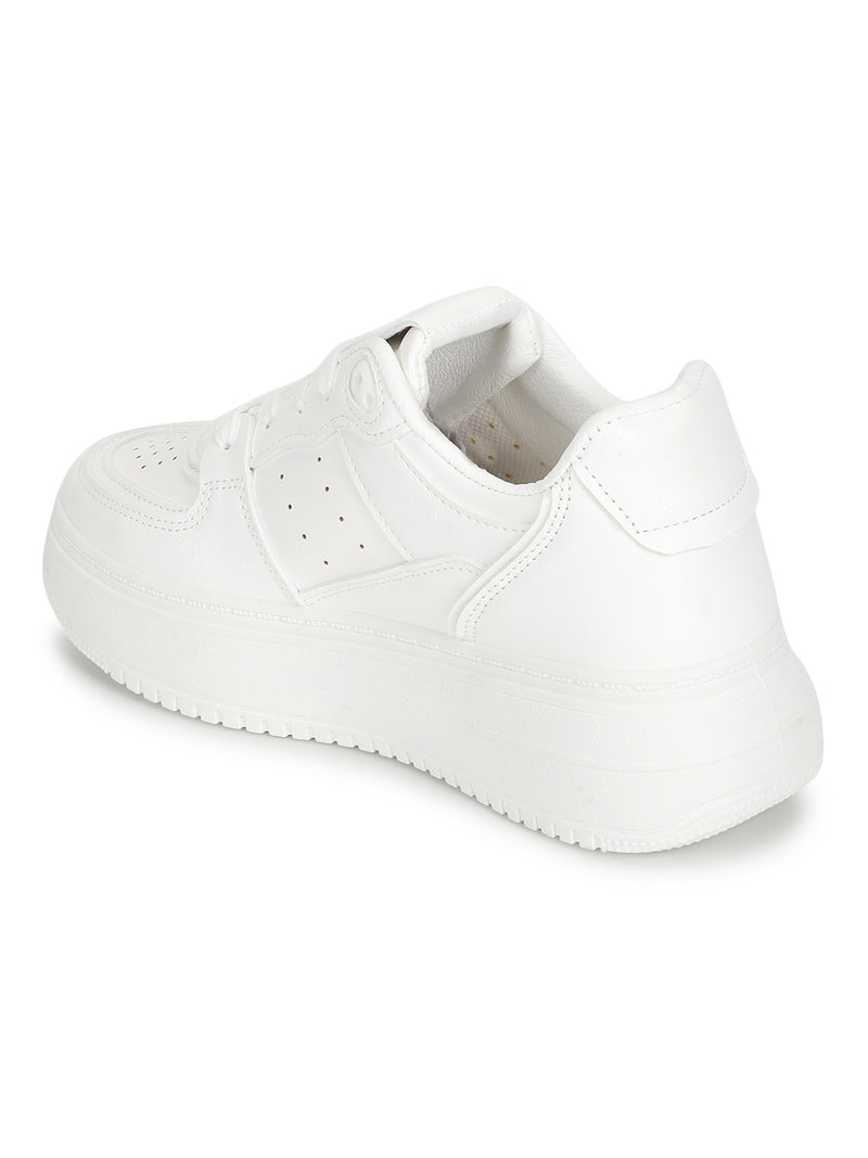 White PU Lace-Up Sneakers (TC-RS3433-WHT)