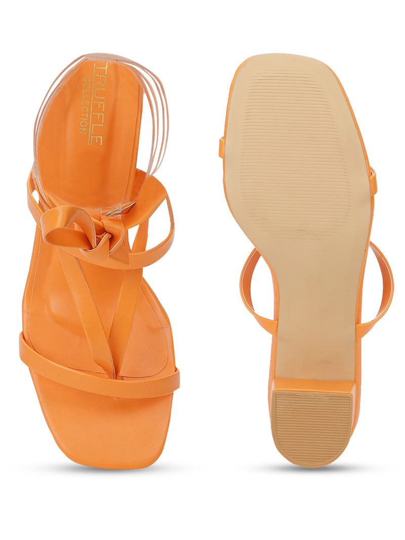 Orange PU Lace-Up Block Sandals (TC-SLC-CR024-ORA)