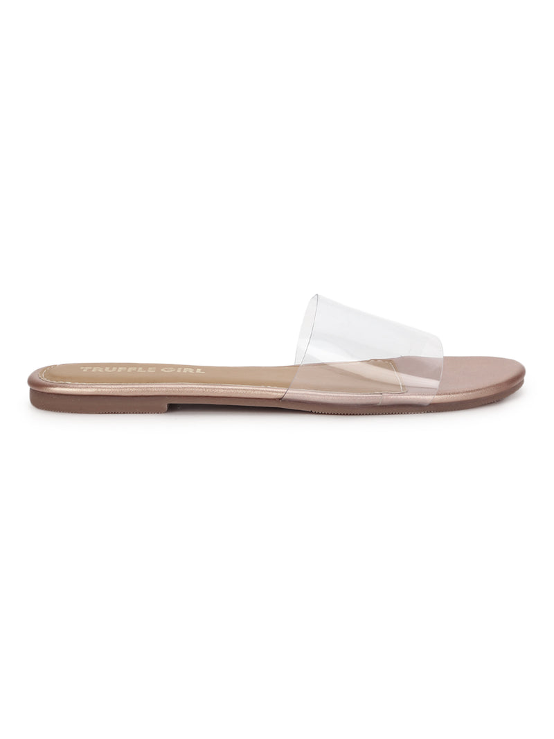 Rose Gold PU Flat Perspex Sandals  (TC-RLST15-RGLD)