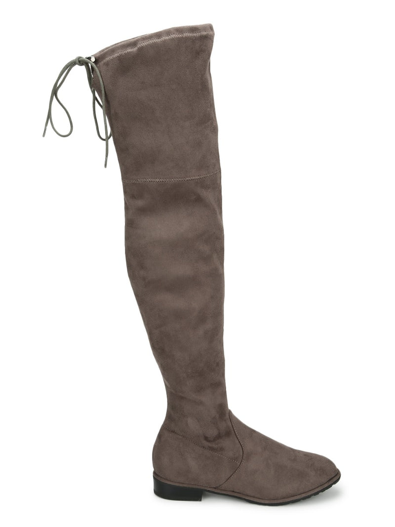 Grey Micrco High Knee Flat Boots