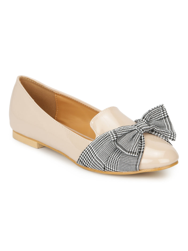 Nude Patent Check Bow Belly Flats