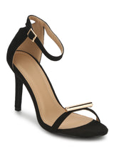 Black Micro Golden Lining Barely There Stiletto Heels
