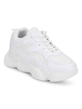 White PU Lace-Up Chunky Sneakers