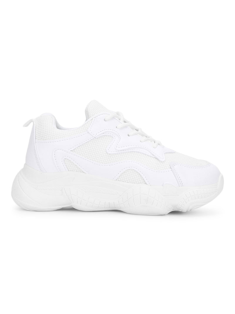 White PU Lace-Up Chunky Sneakers
