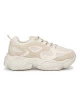 Stone Beige Mesh Lace-Up Chunky Sneakers