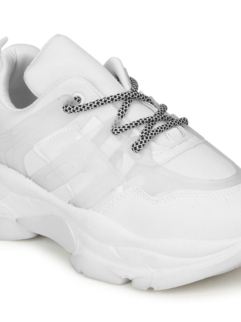 White PU-Lace-Up Chunky Sneakers boot