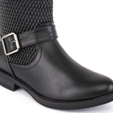 Black Knitted Buckle Calf Height Boots