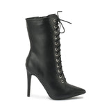 Black Synthetic Stiletto Lace Up Ankle Boots