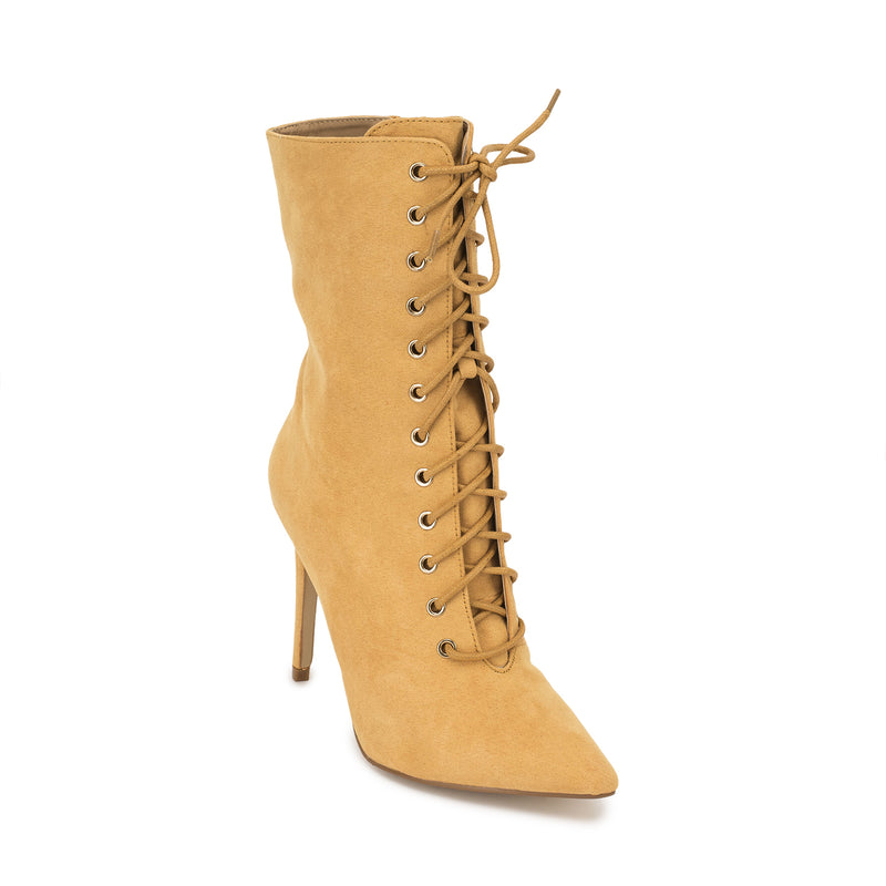 Mustard Stiletto Lace Up Ankle Boots