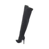 Black Lycra Stiletto Lace Up Thigh High Boots