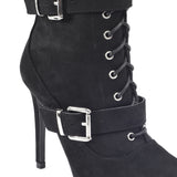 Black Buckle Detail Lace Up Ankle Boots
