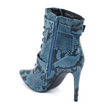Blue Snake Buckle Detail Lace Up Ankle Boots