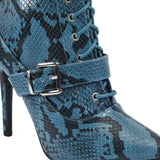 Blue Snake Buckle Detail Lace Up Ankle Boots
