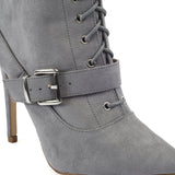 Dove Grey Buckle Detail Lace Up Ankle Boots