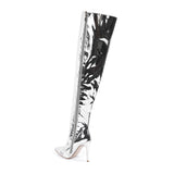 Silver Metallic Pointed Toe Stiletto Thigh High Boots