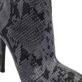 Grey Snake Stilleto Pointed Toe Ankle Boots