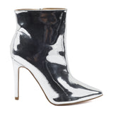 Silver Mirror Stilleto Pointed Toe Ankle Boots