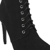 Black Lace Up Studded Stilleto Heel Ankle Boots