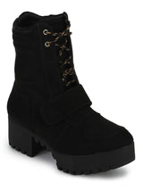 Black Suede Cleated Bottom Low Heel Ankle Boots