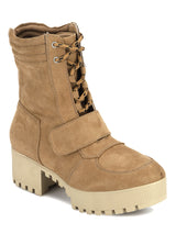 Tan Suede Cleated Bottom Low Heel Ankle Boots