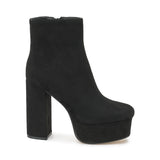 Black Faux Suede Block Heel Platfrom Ankle Boot