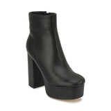 Black Synthetic Block Heel Platfrom Ankle Boot