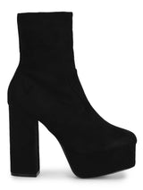 Black Micro Block Heel Ankle Length Boots