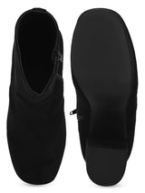 Black Micro Block Heel Ankle Length Boots