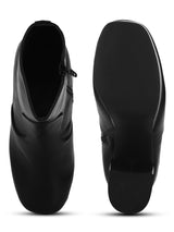 Black Pu Block Heel Ankle Length Boots