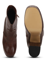 Brown Croc Block Heel Ankle Length Boots