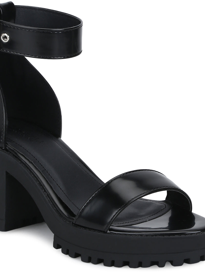 Black Box Cleated Bottom Ankle Strap Block Heels